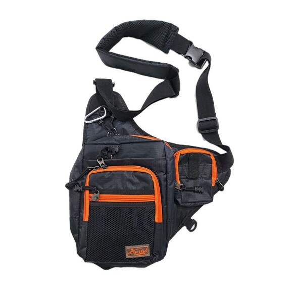 Fishing Tackle Surf Bag Black Orange Piscifun Sling Shoulder Padded Nylon - Picture 1 of 8